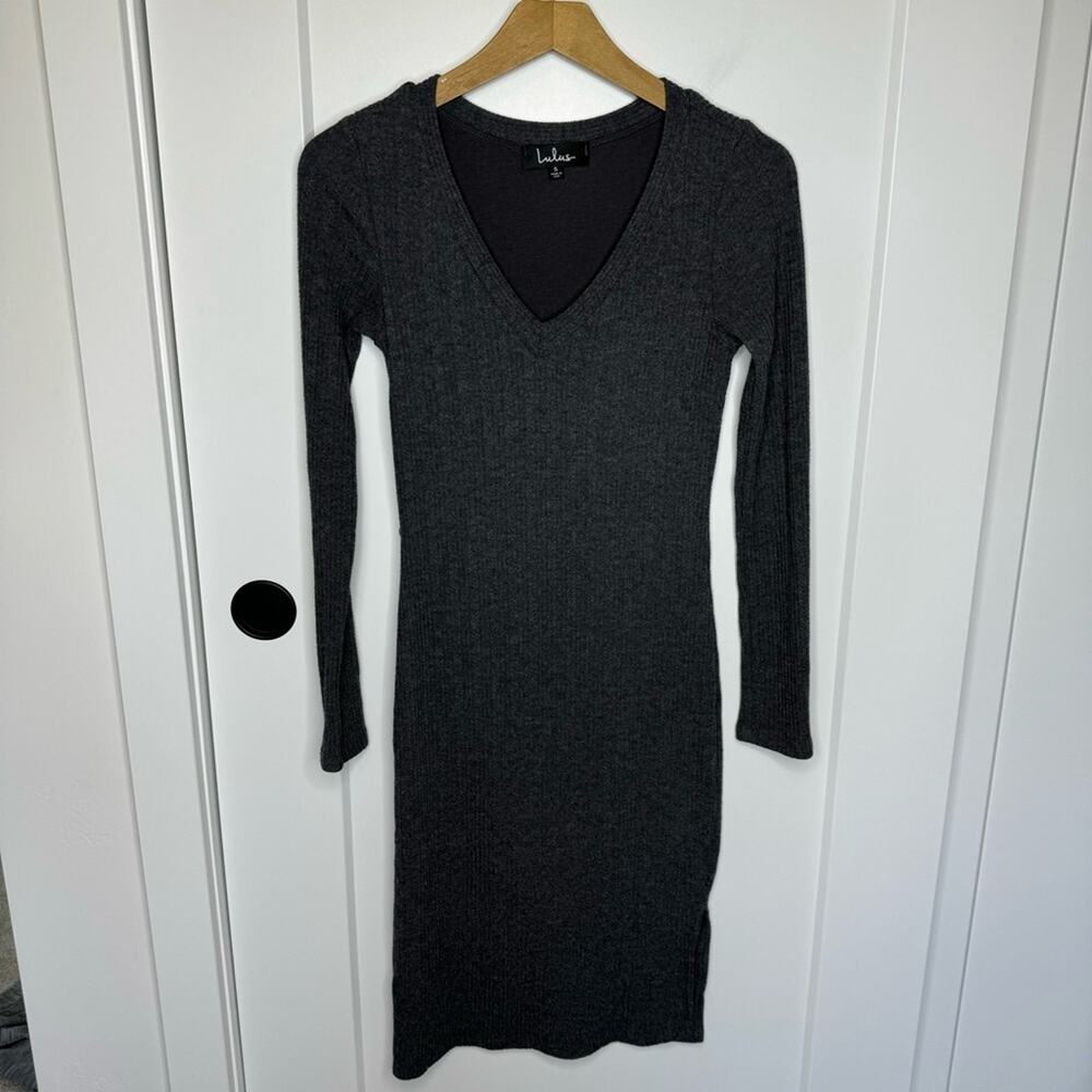 Lulus Written With Love Gray Ribbed Knit Side Slit Midi Dress Size Small